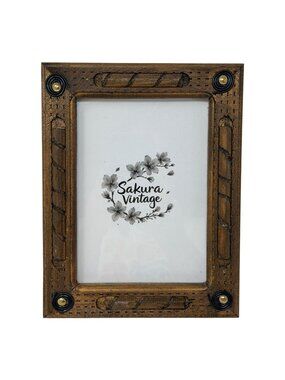 Rustic Carved Wood Photo Frame 5x7 Folk Art Tramp Style Handmade Look 1980s